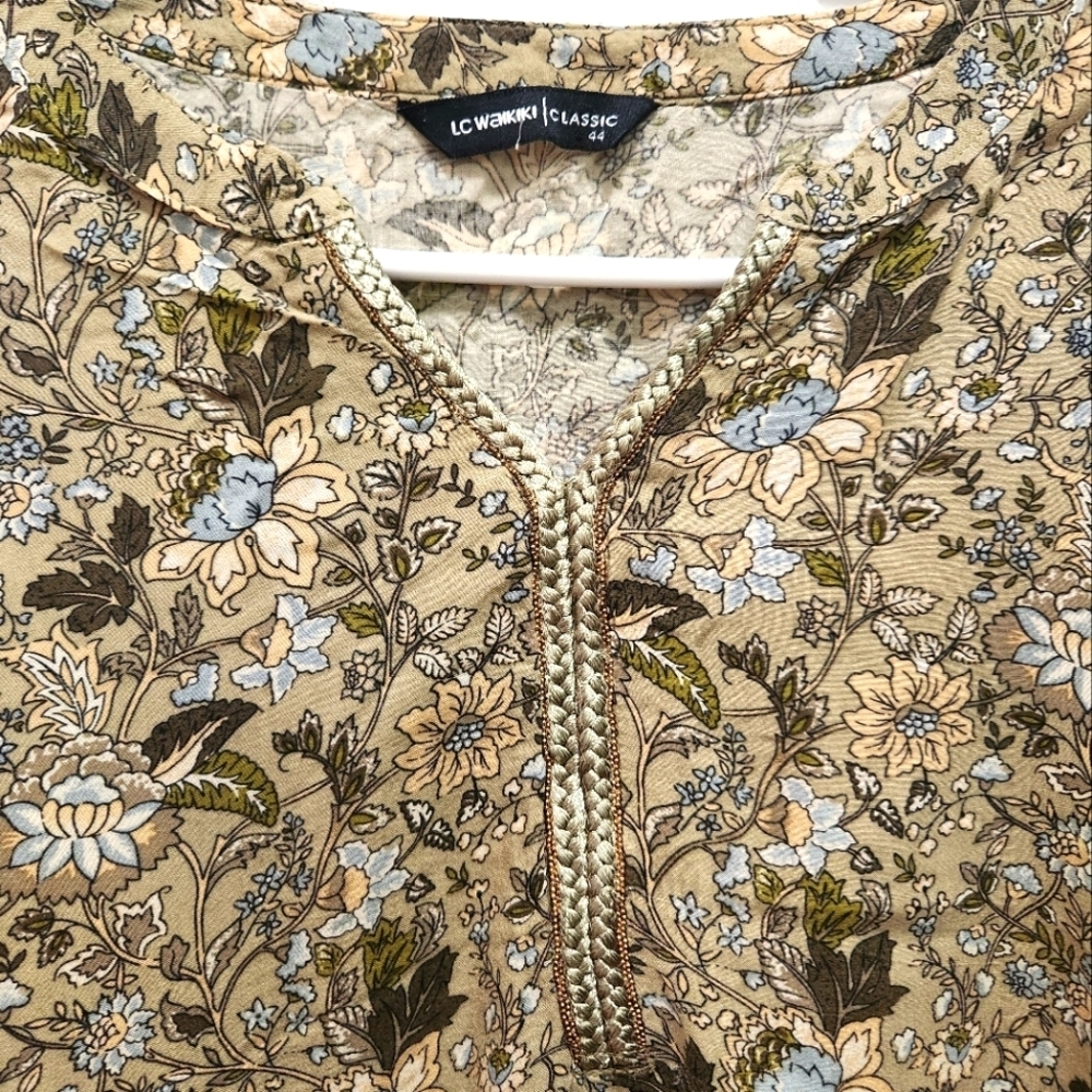 LC Waikiki LCW Boho Peasant Style Blouse Size 44 XXL Brown Tan Floral Paisley - Picture 3 of 5